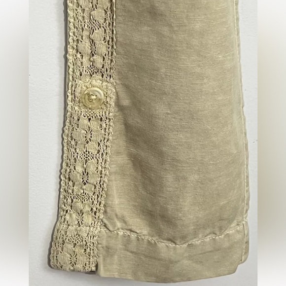 Sundance Organia Linen Cotton Blend Pants Women’s Sz 8  Sand Lace Roll Hem Boho - Picture 6 of 10
